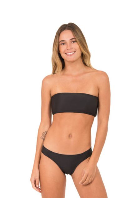 Conjunto Cropped Bandeau + Calcinha Faixa Fixa Preto Liso